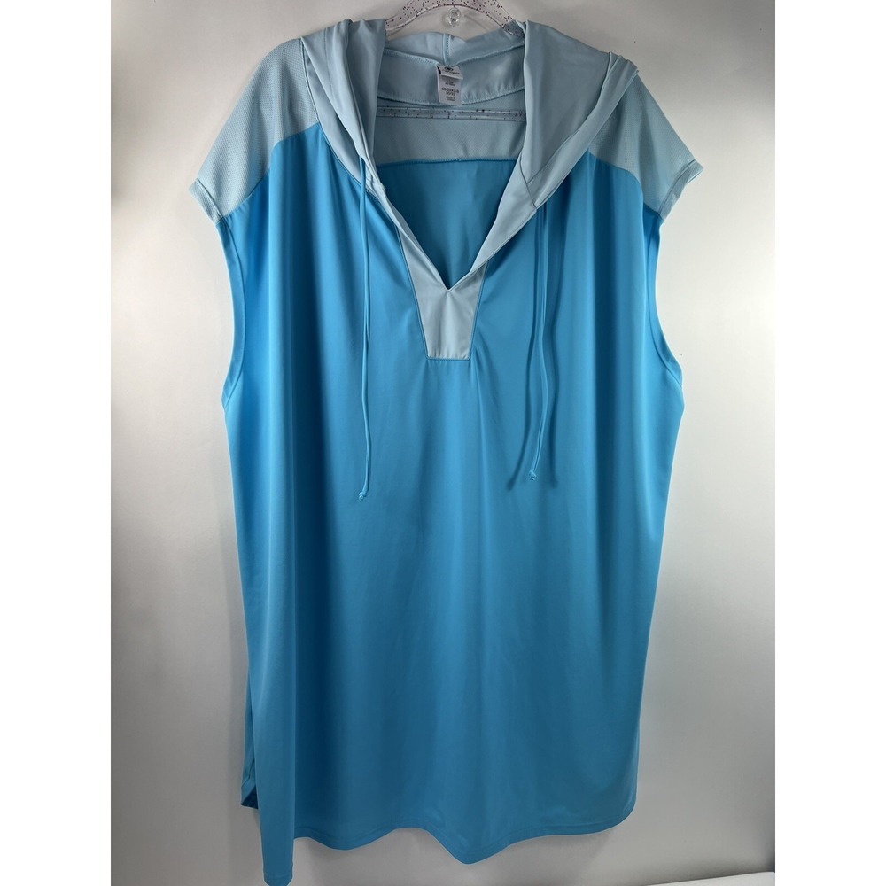 Fullbeauty Sport Dress Cover Up Women's Sz 30/32 Blue Drawstring Hood Sleeveless